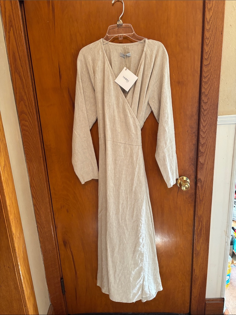 Visible Art Heavyweight Handmade Linen wrap dress with pockets